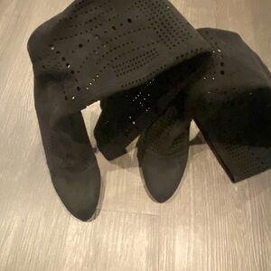 Black Perforated Knee-High Boots